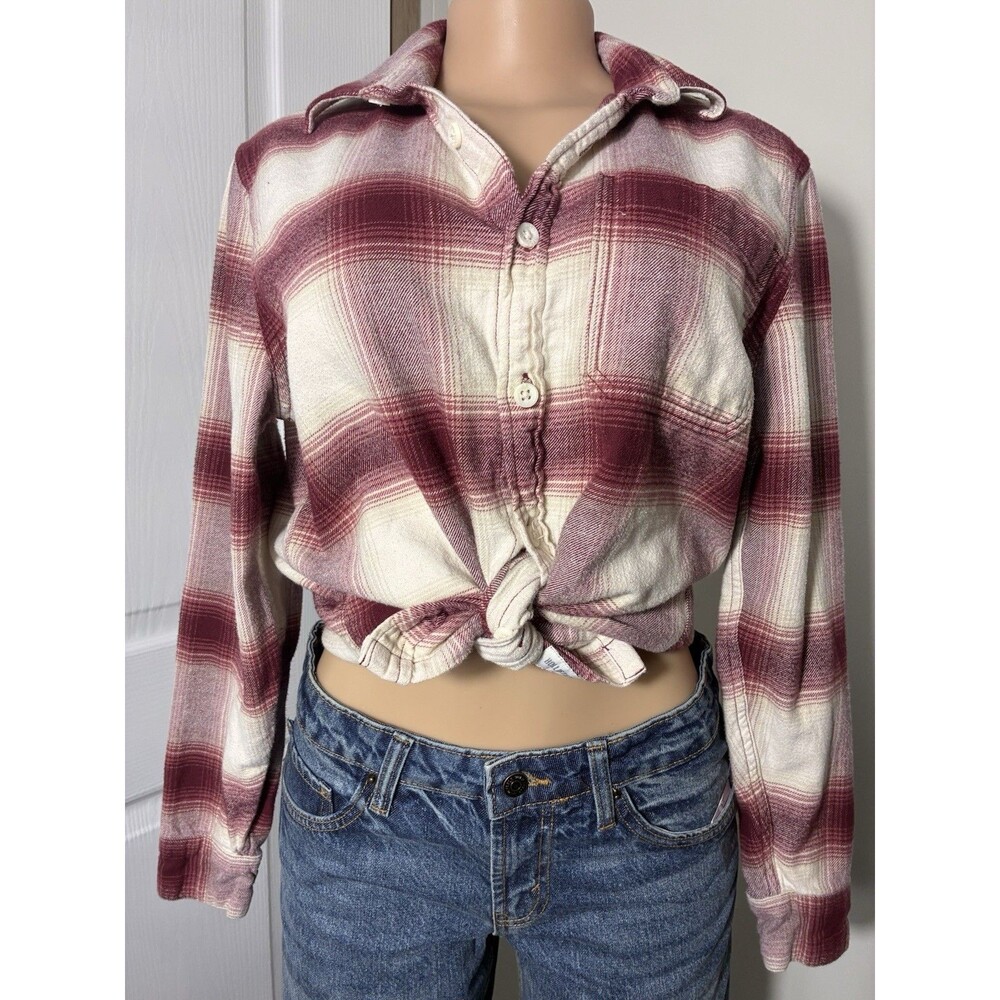 Hollister Flannel Shirt womens XS Red Plaid Basic Rugged Y2K Warm Cozy